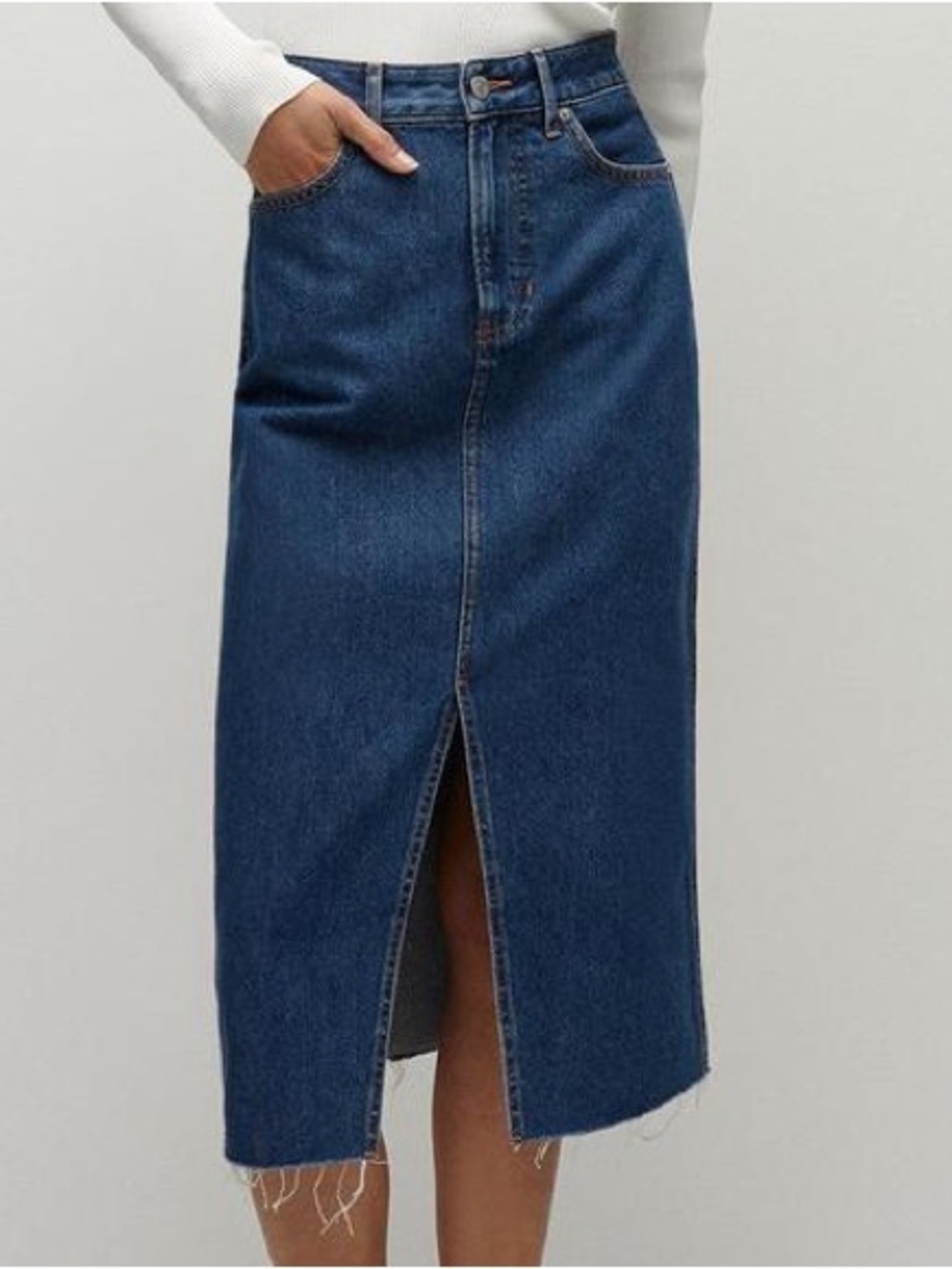 Veronica Beard Victoria Long Midi Denim Skirt Size 8 Stone Bright Blue